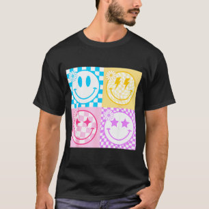 Retro Glückliches Lächeln Gesicht Karomuster Stimm T-Shirt