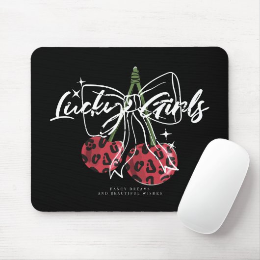 Retro Glücksmädchen Kirsche Zitat Mousepad (Mit Mouse)