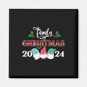 Retro Gnome Familie Weihnachten 2024 Red Kariert P Magnet
