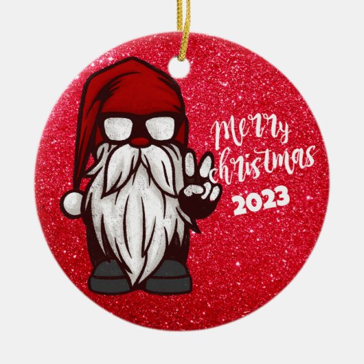 Retro Gnome Weihnachtsschmuck, Vintager Stil Keramik Ornament (Vorne)