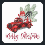 Retro Gnomes Christmas Buffalo Red Truck Holiday Quadratischer Aufkleber<br><div class="desc">Retro Gnomes Weihnachts Buffalo Red Truck Holiday Sticker.</div>