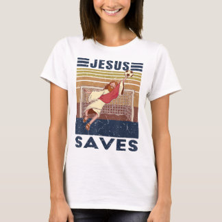 Retro Goalkeeper Jesus Rette Fußball-Ziel T-Shirt