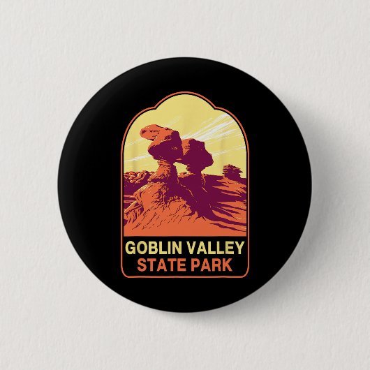 Retro Goblin Valley State Park Wander- und Camping Button (Vorderseite)