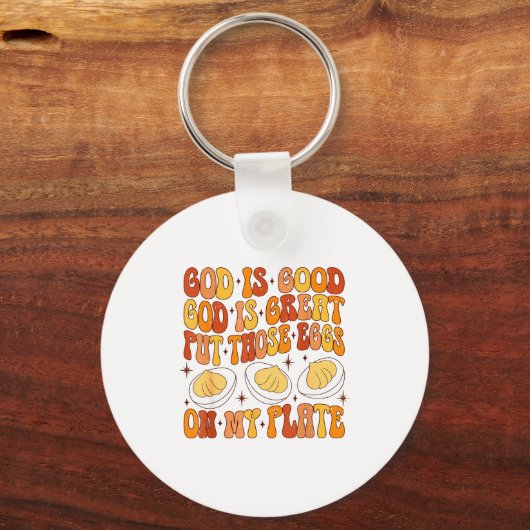 Retro God Is Great Put Those Eggs On My Plate Than Schlüsselanhänger (Vorderseite)