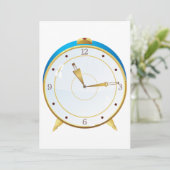 Retro Gold Alarm Uhr mit Blue Trip Timepiece Einladung (Stehend Vorderseite)