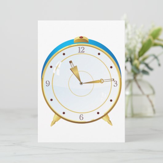 Retro Gold Alarm Uhr mit Blue Trip Timepiece Einladung (Stehend Vorderseite)