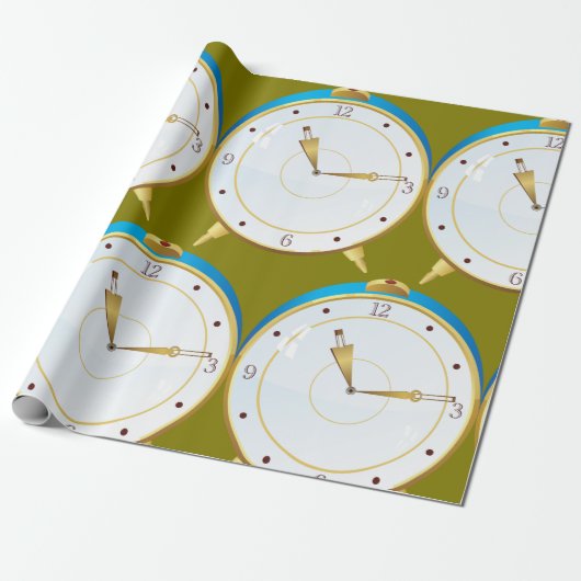 Retro Gold Alarm Uhr mit Blue Trip Timepiece Geschenkpapier (Ungerollt)