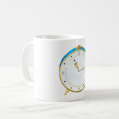 Retro Gold Alarm Uhr mit Blue Trip Timepiece Kaffeetasse (Vorderseite Links)