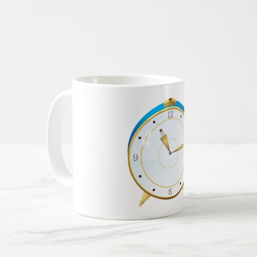 Retro Gold Alarm Uhr mit Blue Trip Timepiece Kaffeetasse (Vorderseite Links)