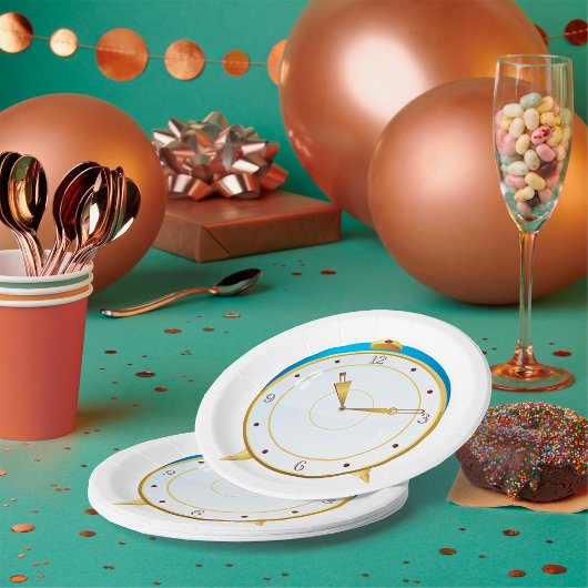 Retro Gold Alarm Uhr mit Blue Trip Timepiece Pappteller