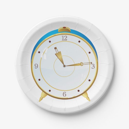 Retro Gold Alarm Uhr mit Blue Trip Timepiece Pappteller (Vorderseite)