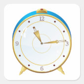 Retro Gold Alarm Uhr mit Blue Trip Timepiece Quadratischer Aufkleber (Vorderseite)