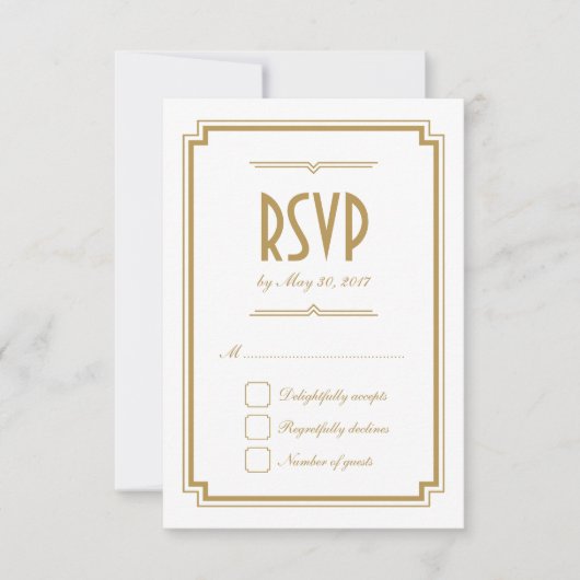 Retro Gold Art Deco Frame White Wedding RSVP Card (Vorderseite)