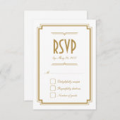 Retro Gold Art Deco Frame White Wedding RSVP Card (Vorne/Hinten)