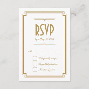 Retro Gold Art Deco Frame White Wedding RSVP Card Karte