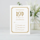 Retro Gold Art Deco Frame White Wedding RSVP Card Karte (Stehend Vorderseite)