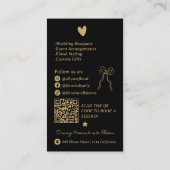 Retro Gold Black Doodles Florist Artist QR Code Visitenkarte (Rückseite)