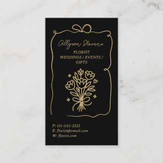 Retro Gold Black Doodles Florist Artist QR Code Visitenkarte