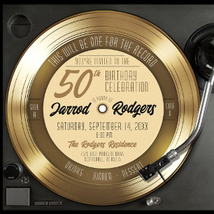 Retro Gold Black Vinyl Record 50. Geburtstagsparty Einladung