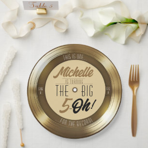 Retro Gold Black Vinyl Record 50. Geburtstagsparty Pappteller