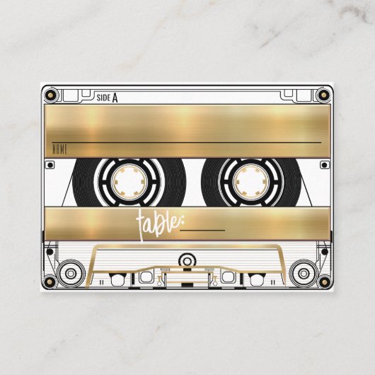 Retro Gold Cassette Band Hochzeitsflat-Platzkarte Platzkarte (Vorderseite)