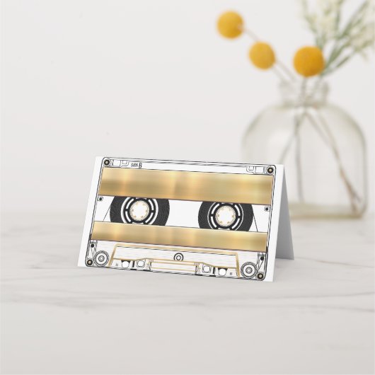 Retro Gold Cassette Tape Blank Wedding Folded Platzkarte (Rückseite)