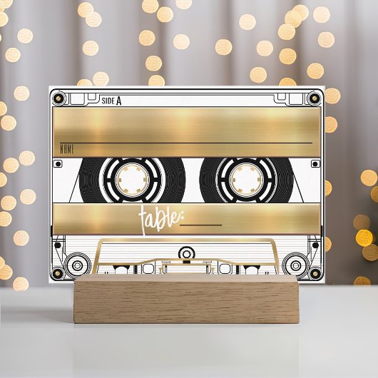 Retro Gold Cassette Tape Wedding Flat Place Card Platzkarte
