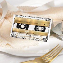 Retro Gold Cassette Tape Wedding Folded Place Card Platzkarte