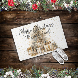 Retro Gold Christmas Tree Familienname Fußmatte