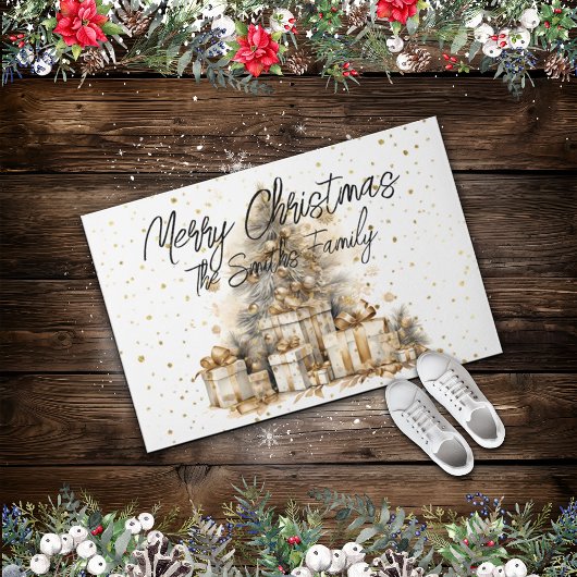 Retro Gold Christmas Tree Familienname Fußmatte
