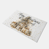 Retro Gold Christmas Tree Familienname Fußmatte (Schrägansicht)