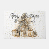 Retro Gold Christmas Tree Familienname Fußmatte (Vorderseite)