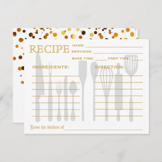 Retro Gold Confetti Brautparty Rezept Karten (Vorne/Hinten)
