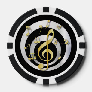 Retro Gold des Effekt-3D und silberne musikalische Pokerchips