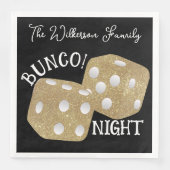 Retro Gold Dice Bunco Night on Black Serviette (Vorderseite)