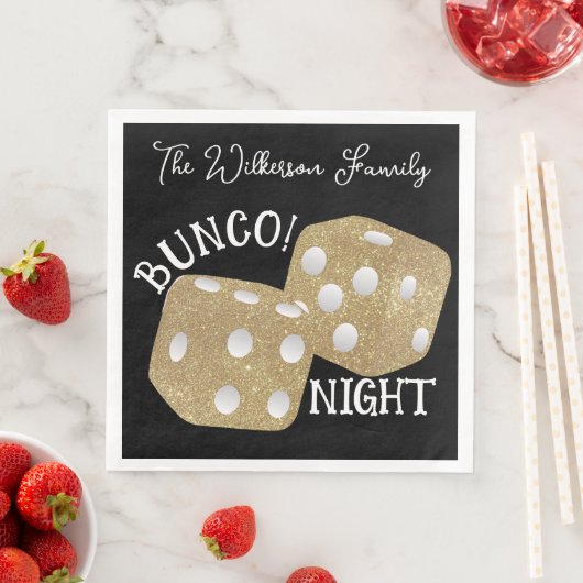 Retro Gold Dice Bunco Night on Black Serviette (Beispiel)