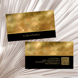 Retro Gold Disco Ball Mirror   QR-Code Visitenkarte