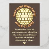 Retro Gold Disco Ball PERSONALISIERT Gold Folieneinladung (Vorderseite)