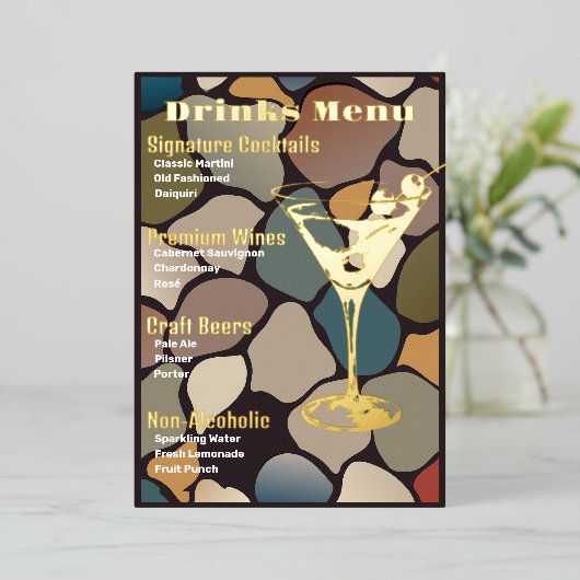 Retro Gold Foiled Beverage Menü (Stehend vorne)