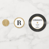 Retro Gold Glitzer Vinyl Record Monogram Glückwuns Konfetti (Vorderseiten)