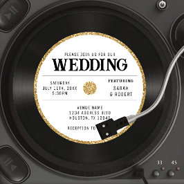 Retro Gold Glitzer Vinyl Record Wedding Einladung