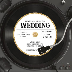 Retro Gold Glitzer Vinyl Record Wedding Einladung