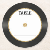 Retro Gold Glitzer Vinyl Record Wedding Platzkarte Runder Pappuntersetzer (Vorderseite)