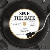Retro Gold Glitzer Vinyl Record Wedding Save The Date