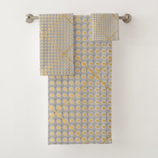 RETRO GOLD GRAY SPOT ABSTRAKT BADEZIMMER TOWEL BADHANDTUCH SET (Insitu)