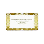 Retro Gold Green Damask Hochzeit Adressaufkleber (Vorne)