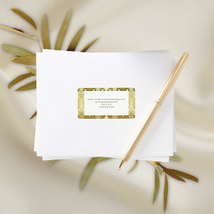 Retro Gold Green Damask Hochzeit Adressaufkleber