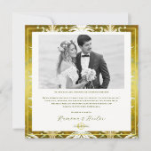Retro Gold Green Damask Hochzeit Dankeskarte (Vorderseite)