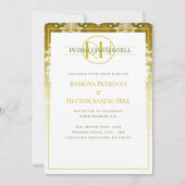 Retro Gold Green Damask Hochzeit Einladung (Vorderseite)