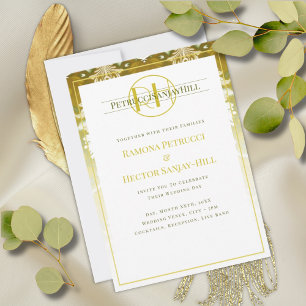 Retro Gold Green Damask Hochzeit Einladung